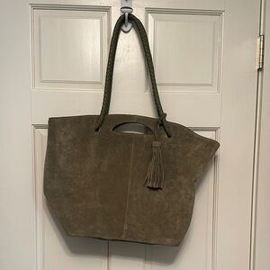 Chic Olive Suede Tote with Tassel